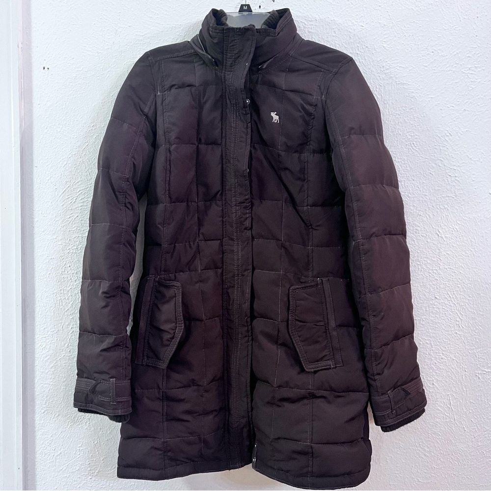 A&F brown down puffer quilted mid length-jacket